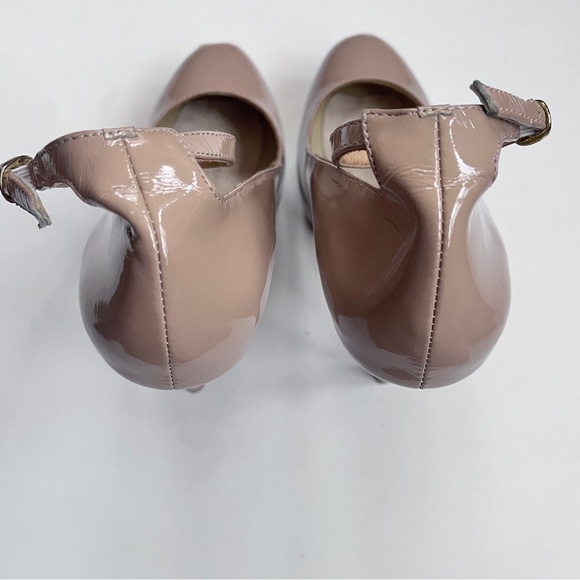 Brian Atwood Tan Patent Leather Ankle Strap Platform High Heels Size 37 US 7 - Picture 5 of 10